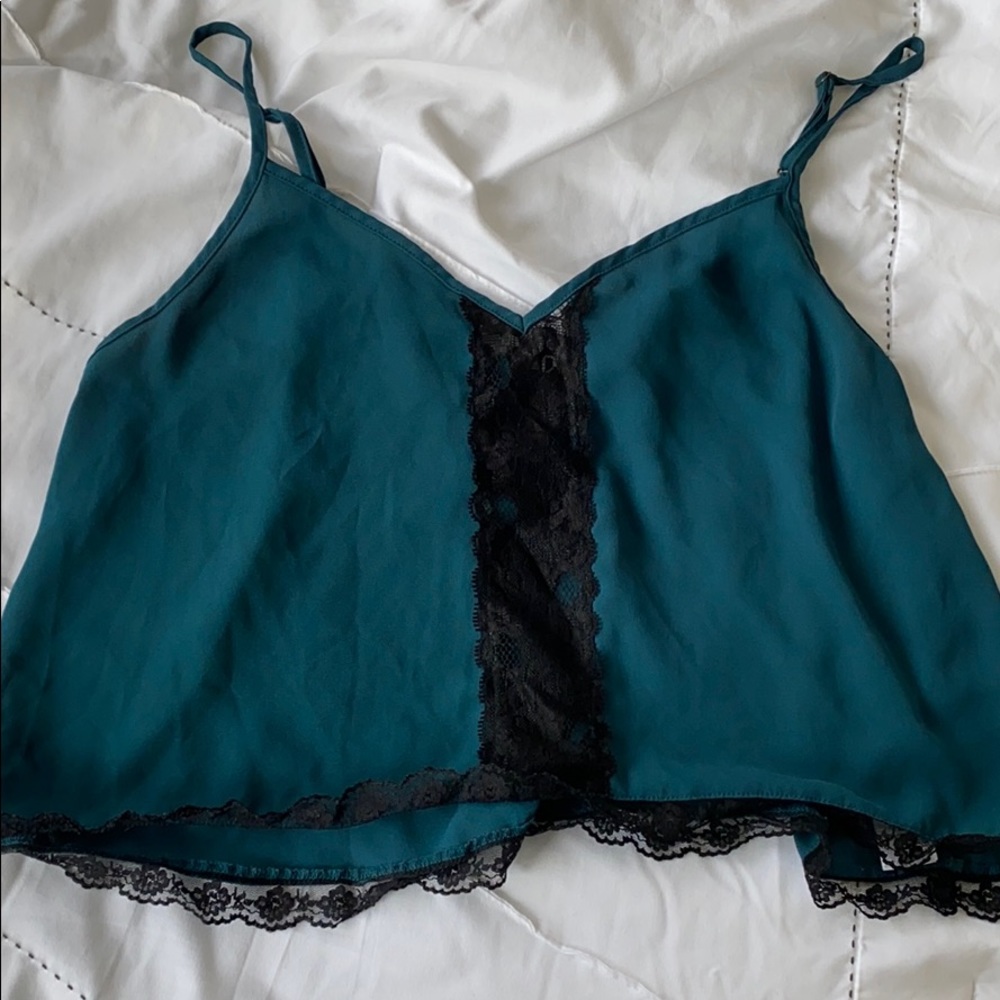 Emerald and black lace crop top